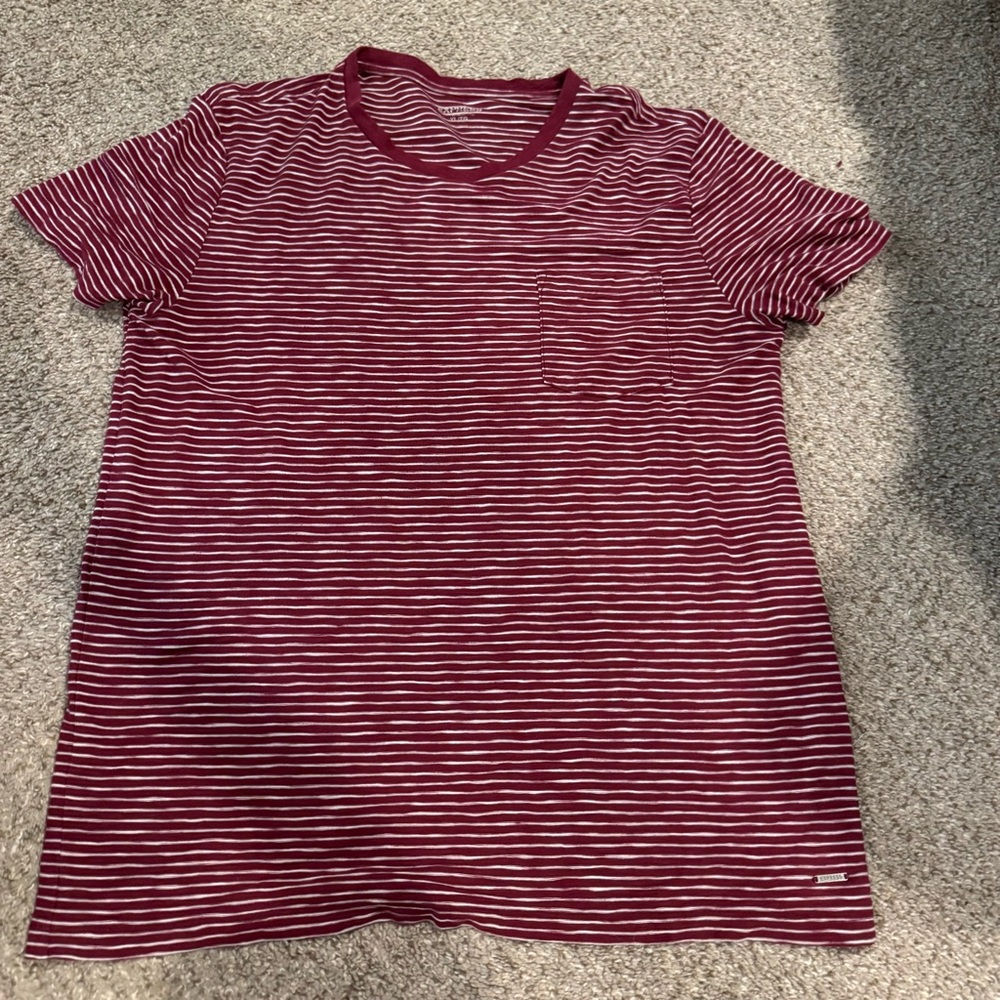 Express Maroon and White Striped Tee